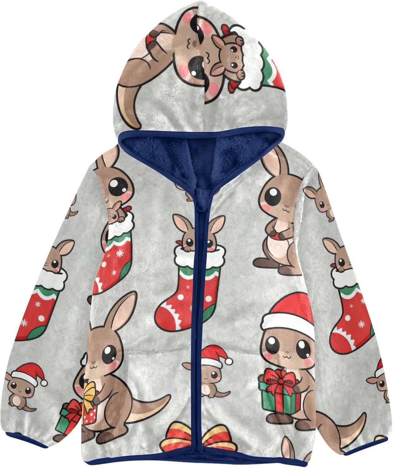 GuoChe Christmas Kangaroos with Stockings Boys Zip Sweatshirt Plush Lined Baby Coat