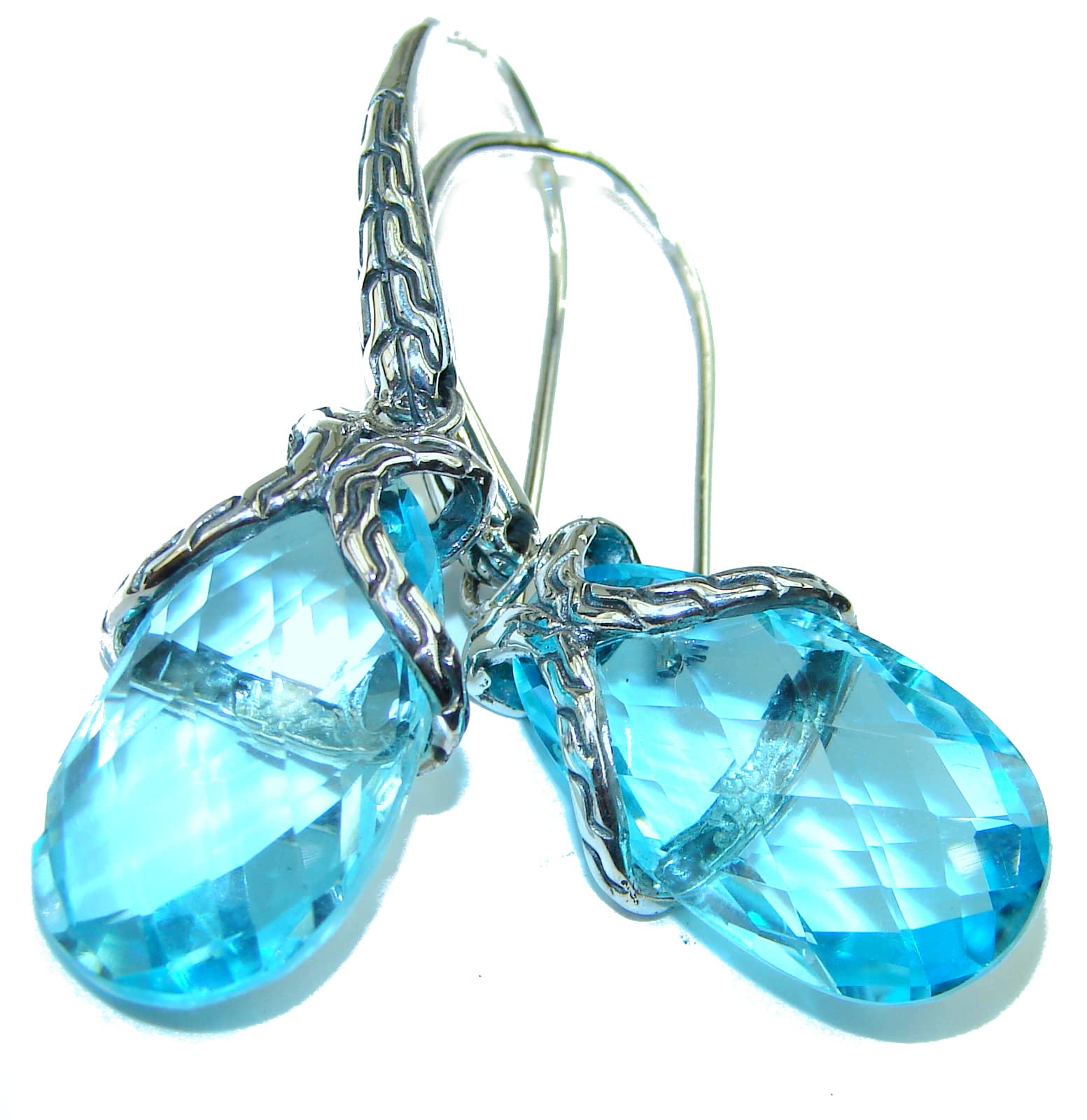 SilverRush Style Swiss Blue Topaz Womens Earrings 925 Sterling Silver