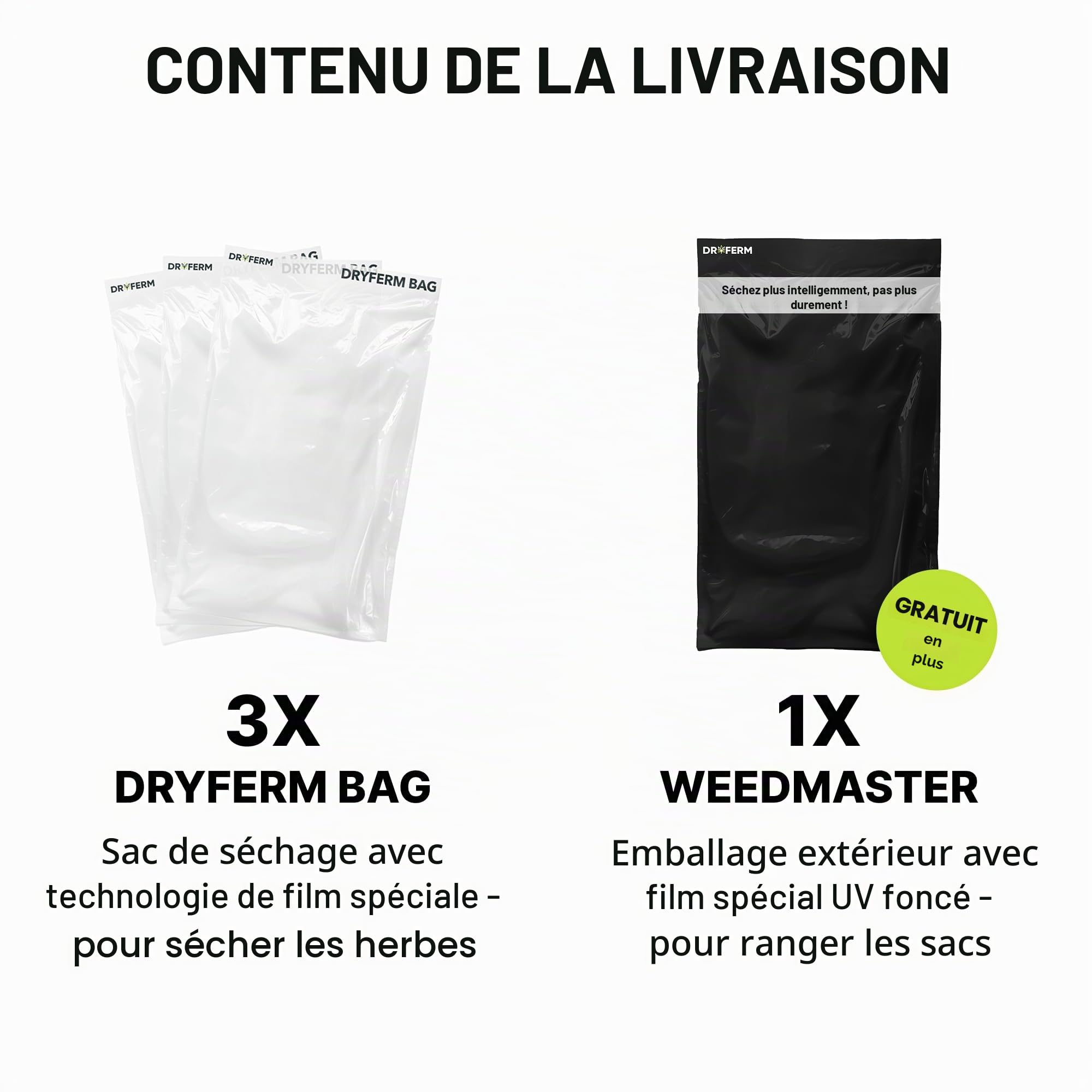 Dschinni DryFerm Curing Bags Lot de 3 sacs de séchage (30 x 50 cm) avec film Weedmaster – 55 % RLF pour herbes et fleurs, protection contre l'oxydation | Sacs étanches de qualité supérieure avec film de protection UV