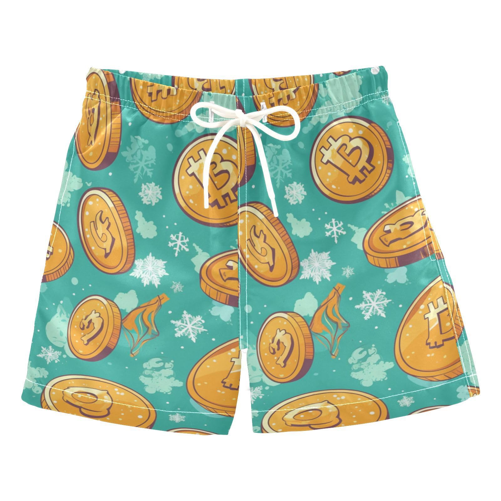 Zathe Flying Bitcoins and Snowflakes Toddler Swim Suit Summer Holiday Boys Toddler Kayaking Shorts Kids Swimwears Vacation 5T 5Y