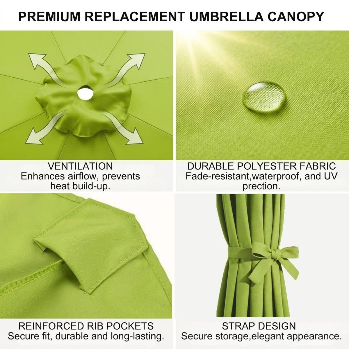 Telo di ricambio impermeabile per ombrellone da esterno, protezione UV per 6/8 bracci, in tessuto, per patio, cortile, piscina, 2 m - 4 m