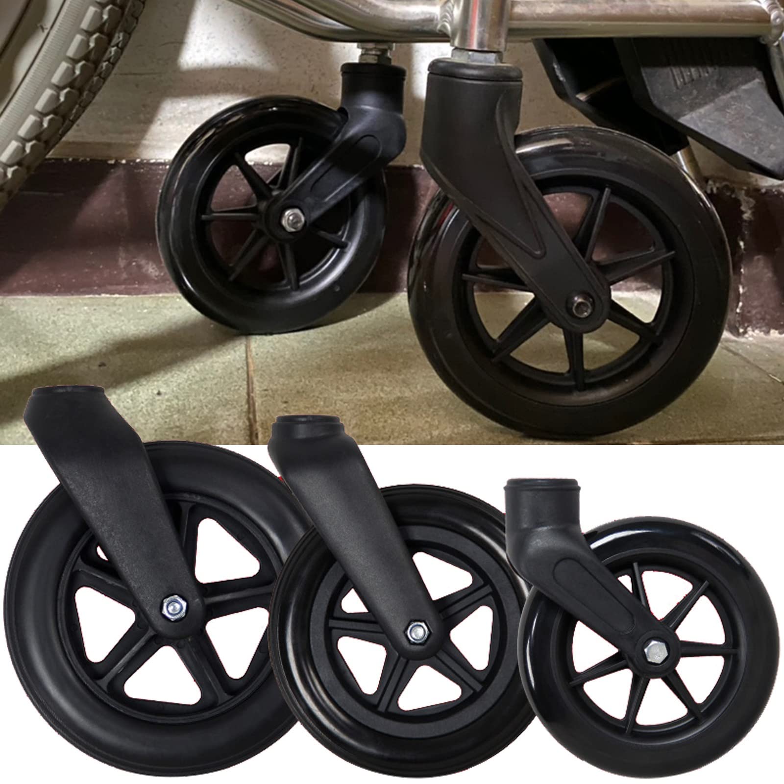 LekLai Rueda de Repuesto para Silla de Ruedas, 2 Ruedas para Silla de Ruedas, Rueda Delantera de 6 Pulgadas, Ruedas de Goma Antideslizantes de Repuesto para Sillas de Ruedas, Andadores/8 Inches
