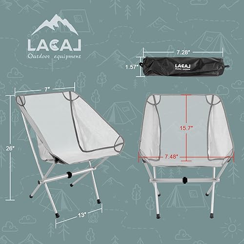 Miniatura 2 de Silla de camping plegable ultraligera, marco de aluminio, tela transpirable Surper, fácil de transportar, tamaño de almacenamiento compacto (1, gris)