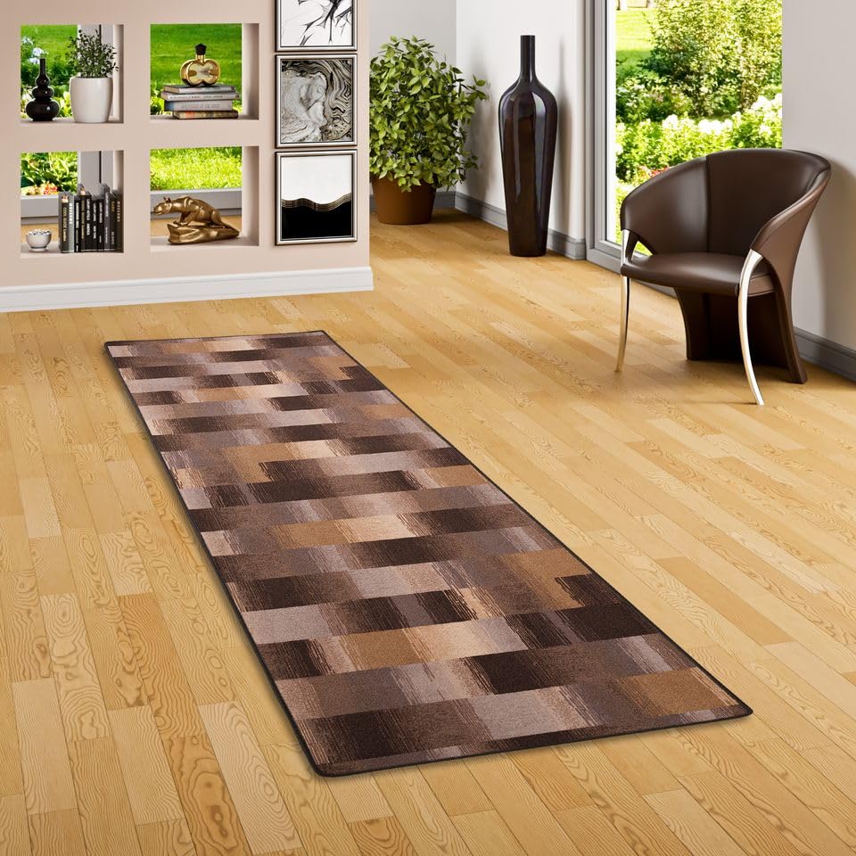 Snapstyle Designer Velours Läufer Teppich Mystic Karo Braun in 9 Größen