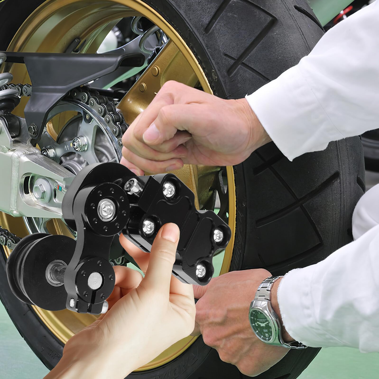 ibasenice Kettenspanner für Motorräder Kettenrollenführung aus Aluminiumlegierung Kettenspanner-motorradführung Präzise Kettenspannungseinstellung Motorradteile Kompatibel