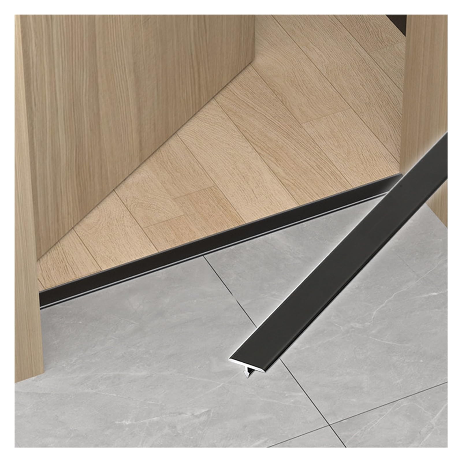 Perfil de Transición para Suelo Perfil De Transición Mate Para Suelos A Un Mismo Nivel, Perfiles De Umbral Para Ocultar Juntas De Dilatación Entre Madera Noble Y Baldosas De Granito(Black,1cm/0.4in)