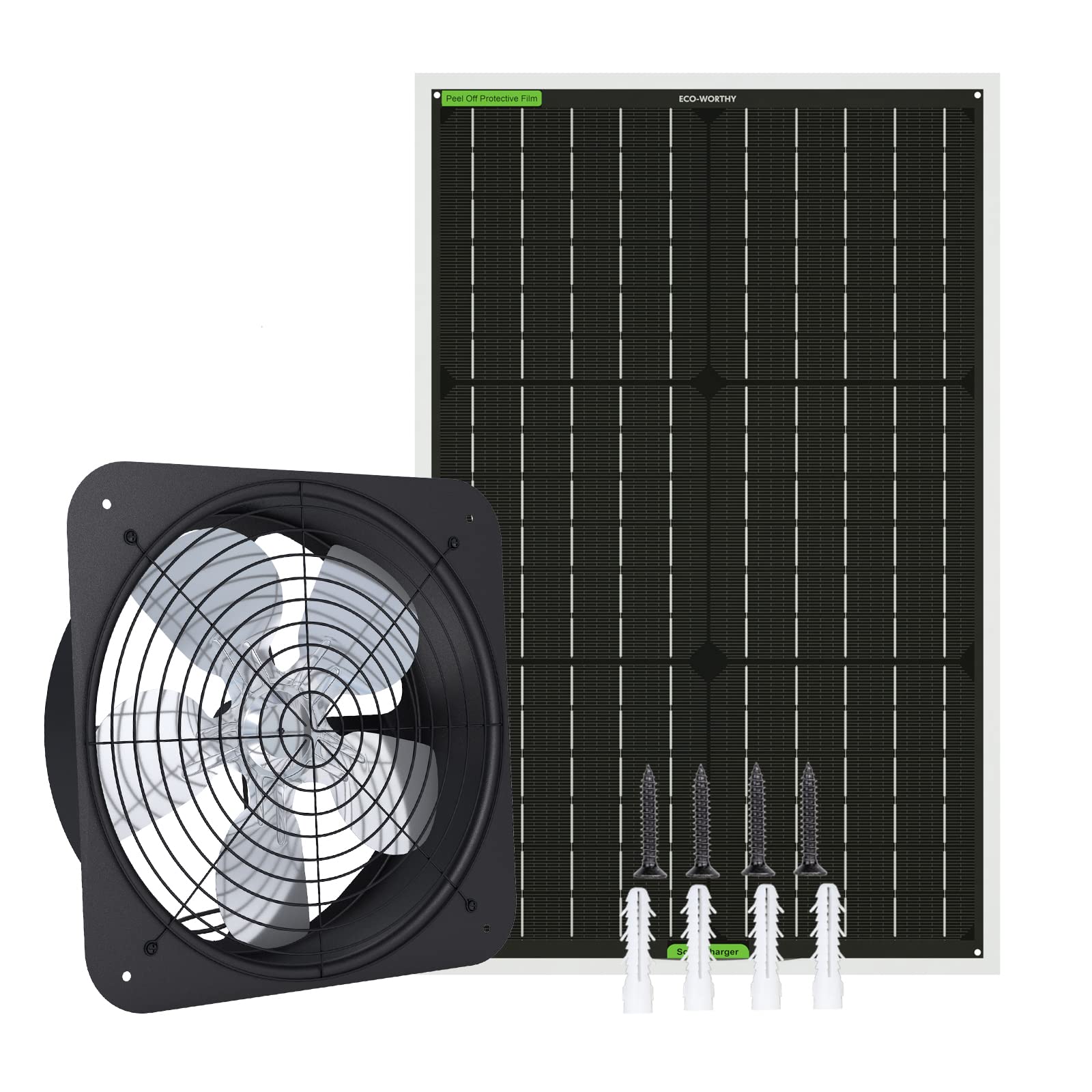 Buy ECOWORTHY 60W Solar Attic Fan System with 38Wh Battery, DC Fan and