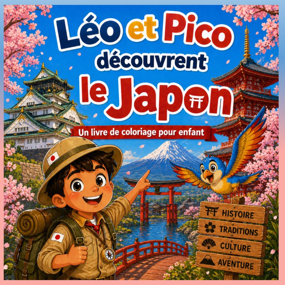 Léo et Pico découvrent le Japon: Livre de coloriage pour enfant (Léo et Pico autour du monde)