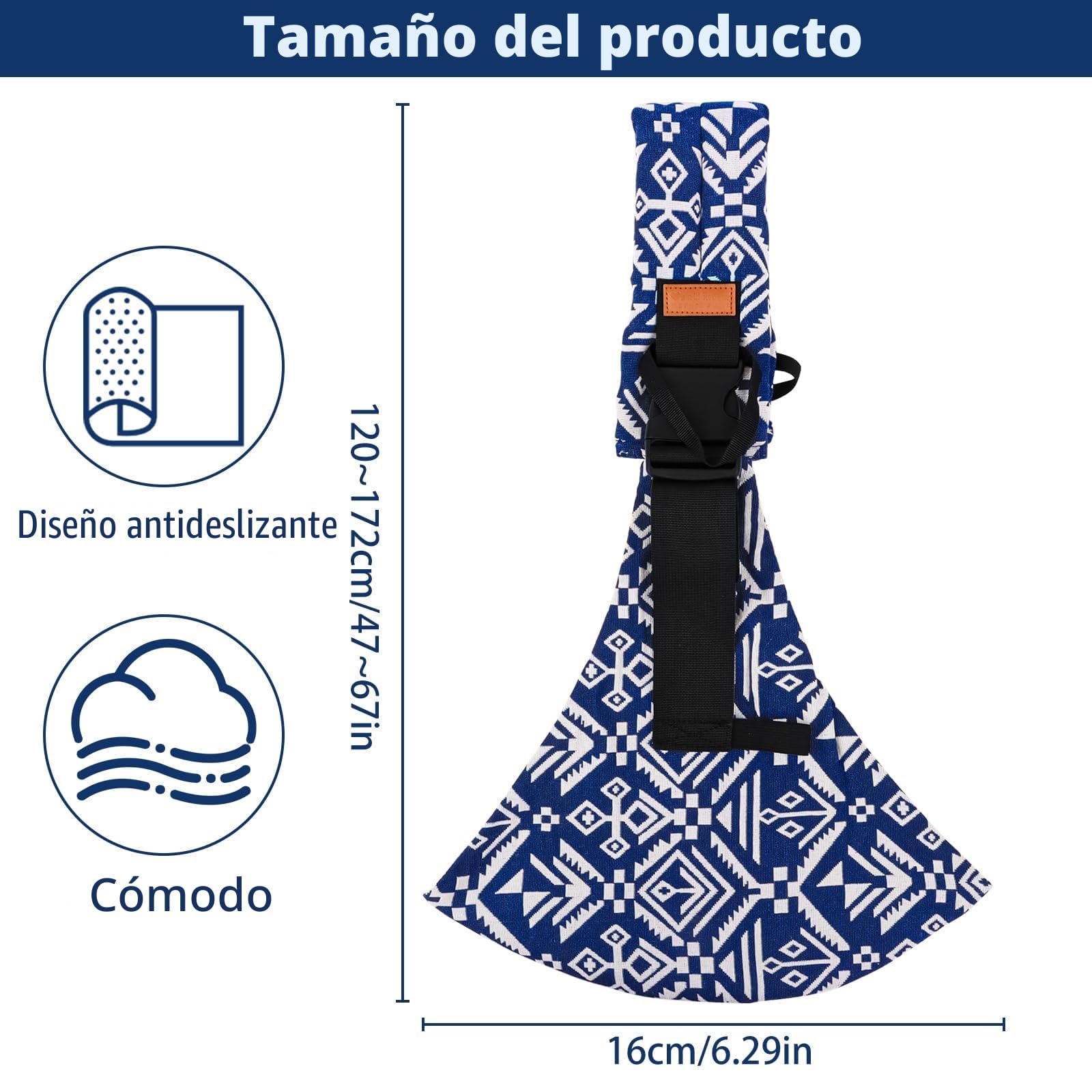 Portabebés Portátil, Portador de Bebé, Ergonómico Portátil, Portabebés Elastico Ajustable para Bebés y Niños Pequeños de 0-36 Meses (azul y blanco)