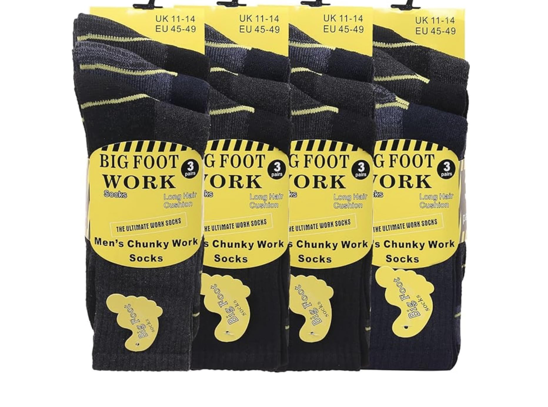 6 Pair Big Foot Men's Work Boot Socks Heavy Duty Thermal Socks Safety Reinforced Heel and Toe Warm and Confortable Socks Size 11-14 UK