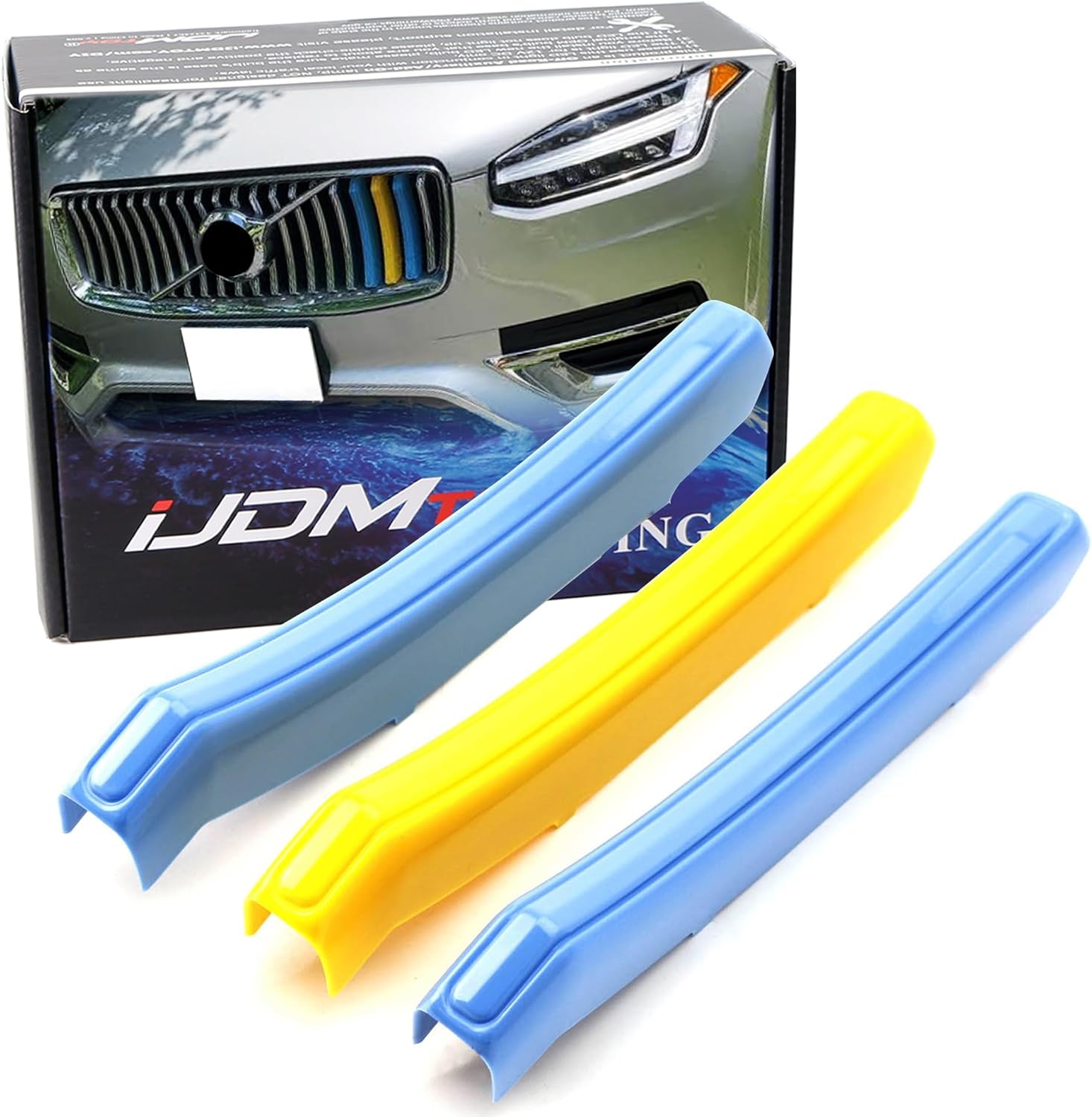 iJDMTOY Exact Fit Sweden Flag Color Grille Decoration Insert Trims Compatible With 2020-up 2nd Gen Volvo XC90 LCI Front Grill (Color: Blue/Yellow/Blue)