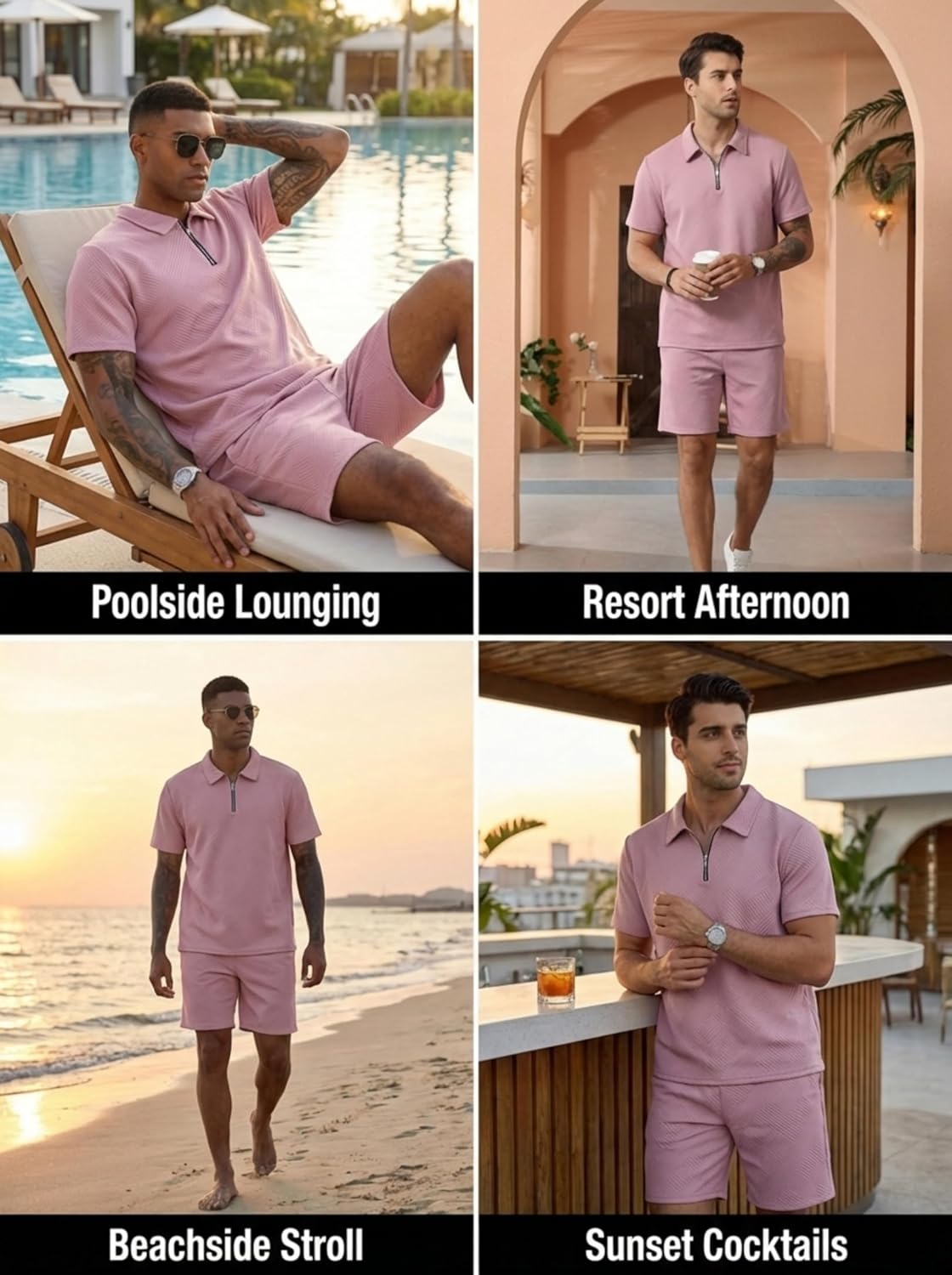 PICKLION Mens 2 Piece Zip Tracksuit Polo Shirt and Shorts Sets Short Sleeve Summer Casual Outfit for Men