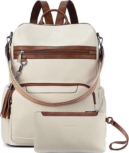 Mochila de cuero PU para portátil BOSTANTEN para mujer, mochila de viaje de diseñador con compartimento para portátil, bolsos de hombro para