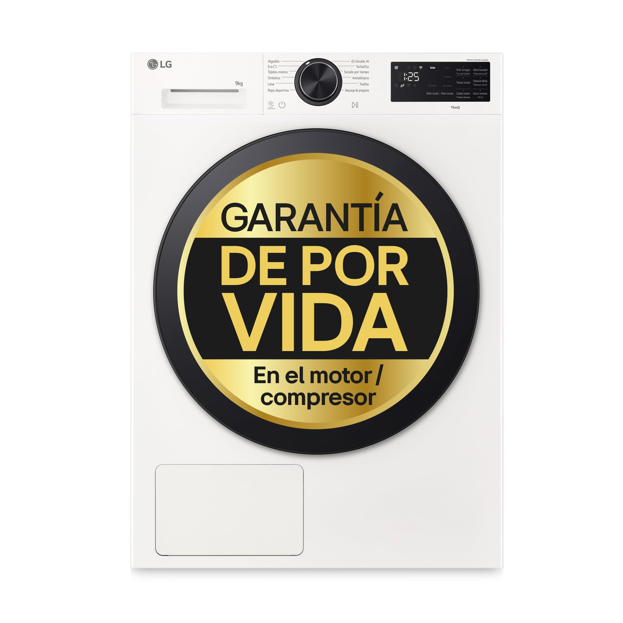 LG RHX5009TLB - Secadora con Inteligencia Artificial 9kg, Bomba de Calor Dual Inverter, Eficiencia Clase B, Serie 500, Tecnología AI Dry, Eco Hybrid, Conectividad Wi-Fi ThinQ, Blanco