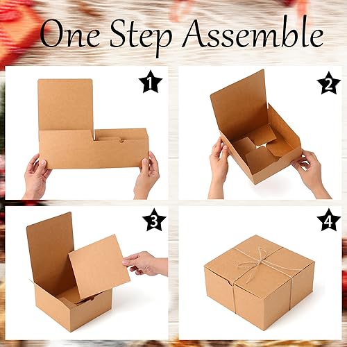 Miniatura 6 de Dekun Paquete de 3 cajas de regalo marrones de 8 x 8 x 4 pulgadas, fáciles de montar, reciclables, propuesta de dama de honor, cajas de papel kraft
