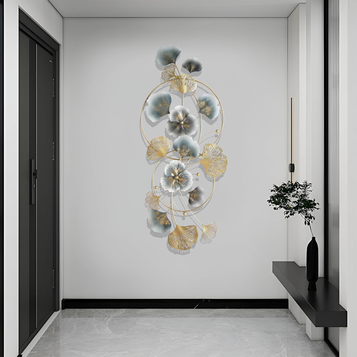 Metal Wall Art Decor For Living Room, 59 Ginkgo Leaf Wall Decor, Adornos Pare Sala Modernos, 3D Gold Wall Art Decorations, Large Modern Metal Wall Sculptures For Living Room Dining Room Bedroom (59)