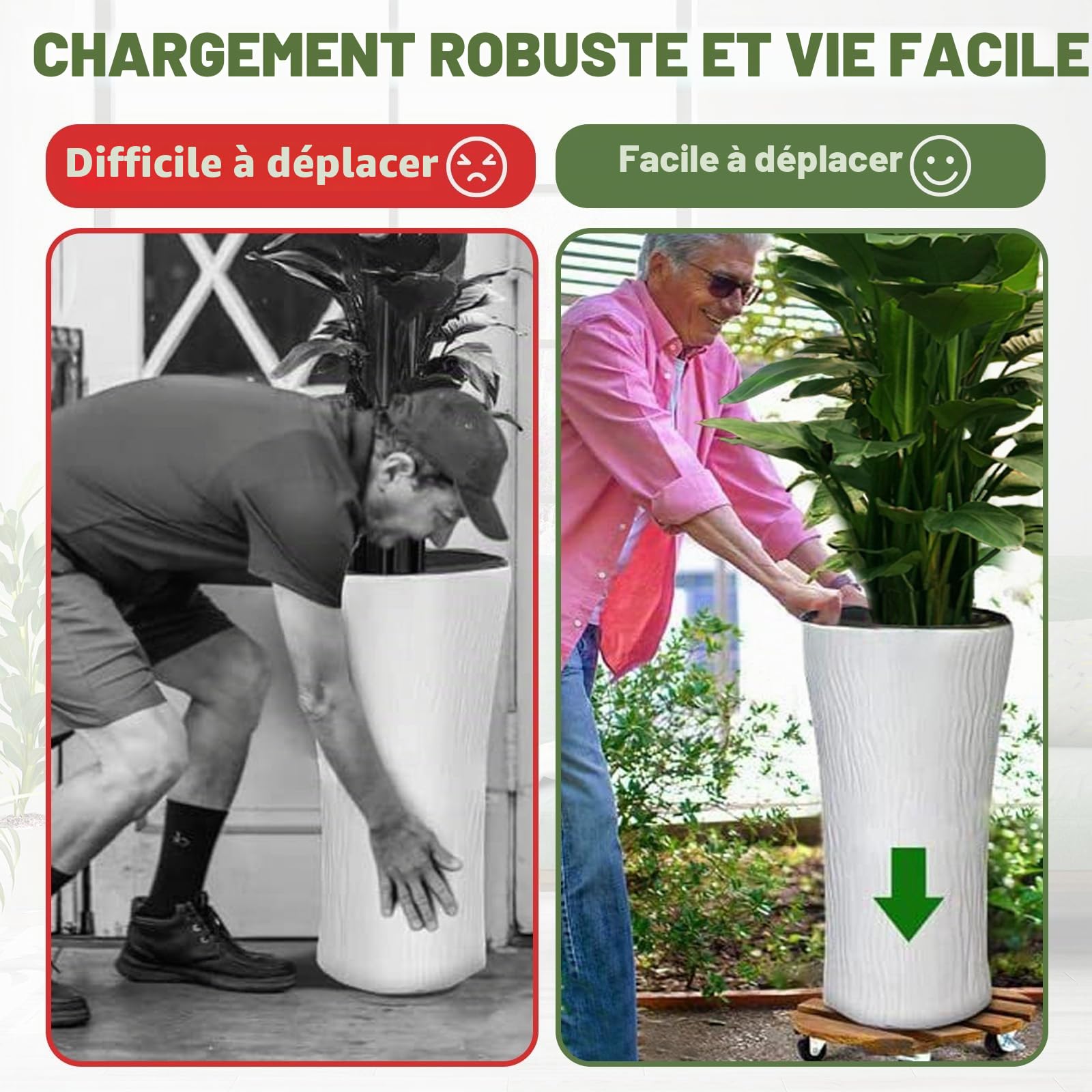 Porte Plante a roulettes, Lot de 2 Supports de Pots de Fleurs à roulettes Ø 300 mm, Support Plante Roulette, Capacité de 100KG, Plateau a Roulette pour Extérieur à Intérieur