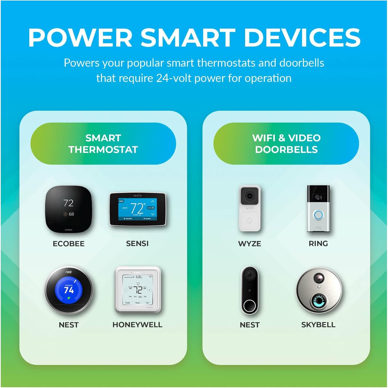 Kratos Power C-Wire Adapter white Power Charger for Battery Charging, Ring Doorbell, Wifi Thermostats, Nest Thermostat with Power Supply of 24 Volt with Cable Clips for Connecting Devices, (2 Items)