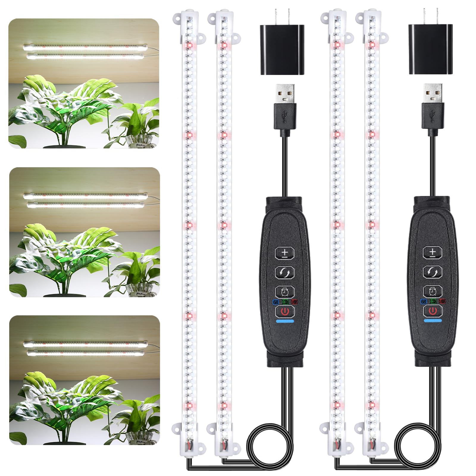 LED Grow Light Strips for Indoor Plants, 16‘’ Full Spectrum 240 LEDs with 4 Install Methods, 6/12/16H Timer, 10 Dimmable Levels, 3 Switch Modes for Seedling Succulent Sunlike Strip (2 Head 2 Pack)