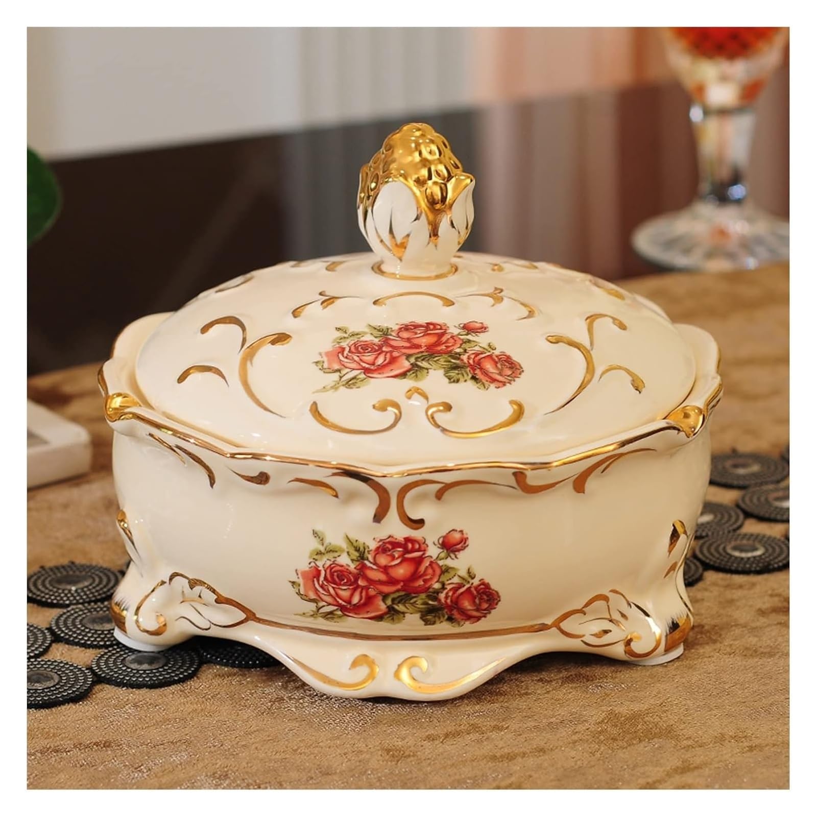 Ceramiczna popielniczka, Wysokiej klasy popielniczka z pokrywką, zabytkowa ceramiczna(A)
