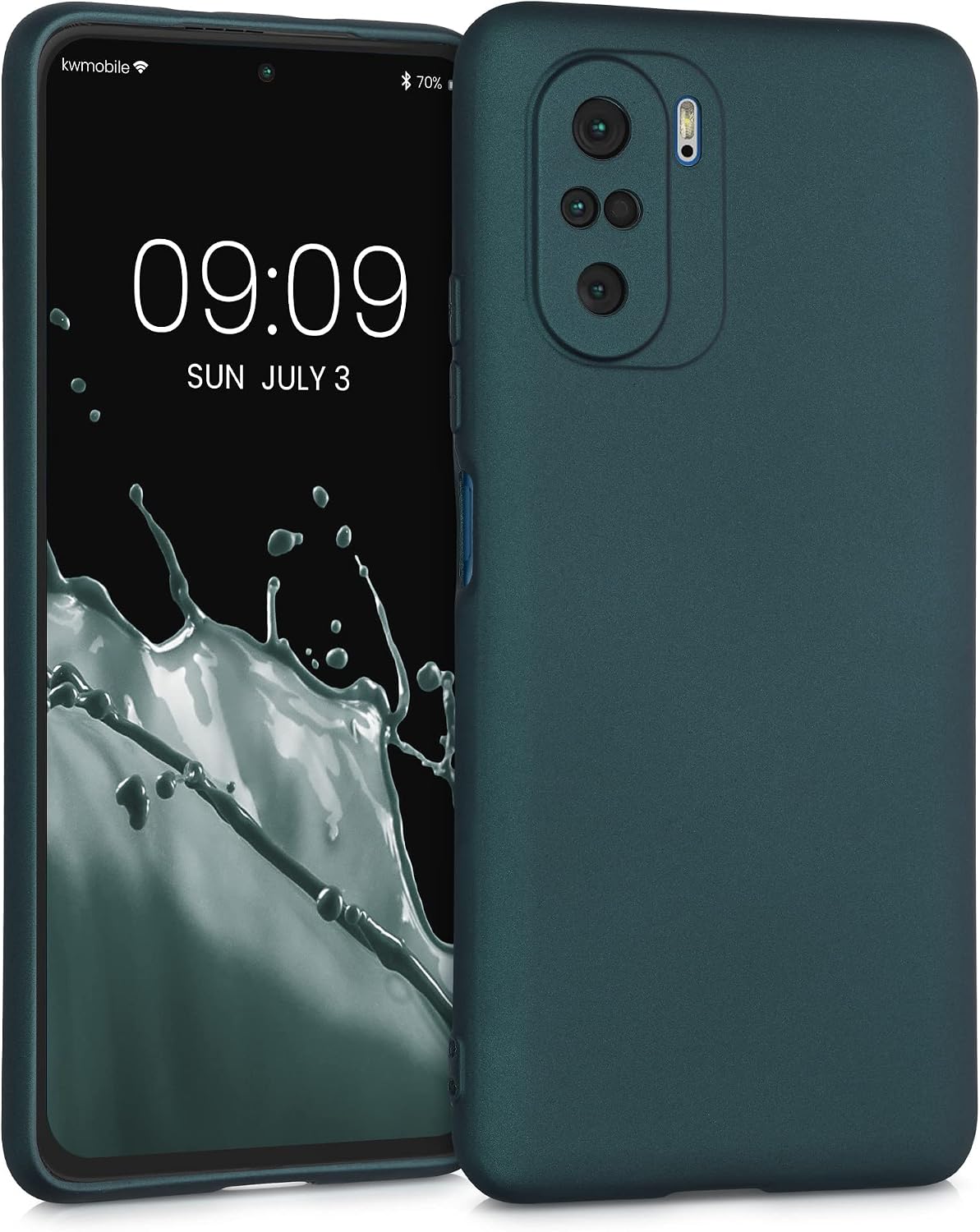 kwmobile Case Compatible with Xiaomi Poco F3 Case - Soft Slim Metallic TPU Silicone Cover - Metallic Teal