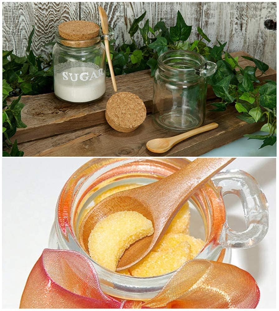 ericotry 8oz 250ML Reusable Thick Clear Glass Storage Jar with Cork Stopper and Wooden Spoon For Keeps Food Dry Fresh for Home Kitchen Bathroom Cosmetics Gifts Travel