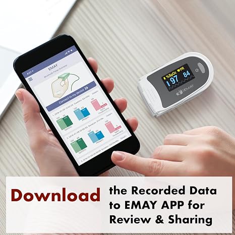 EMAY Sleep Oxygen Monitor with Built-in Recording Capability | Track Continuous Blood Oxygen Levels & Pulse Rate Overnight | Provides Sleep Report & Raw Data