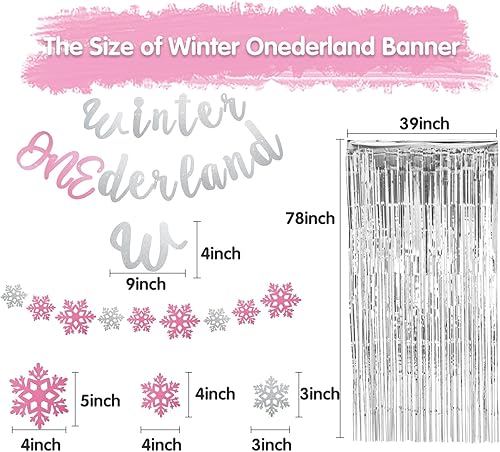Miniatura 3 de Invierno Onederland - Decoración de 1er cumpleaños para niña, pancarta rosa de invierno Onederland, corona para tarta, globos de copo de nieve,