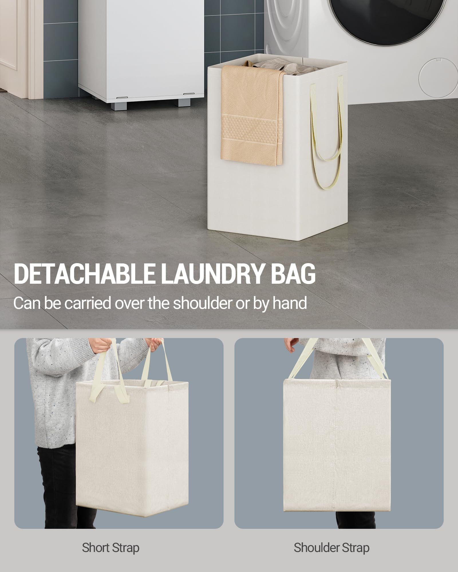 Hzuaneri Meuble de Salle de Bain avec Panier à Linge Amovible, Armoire Haute étroite, Placard de Rangement Haut avec Panier à Linge, Étagères Réglables, 40 x 40 x 170 cm, Blanc BC72003X