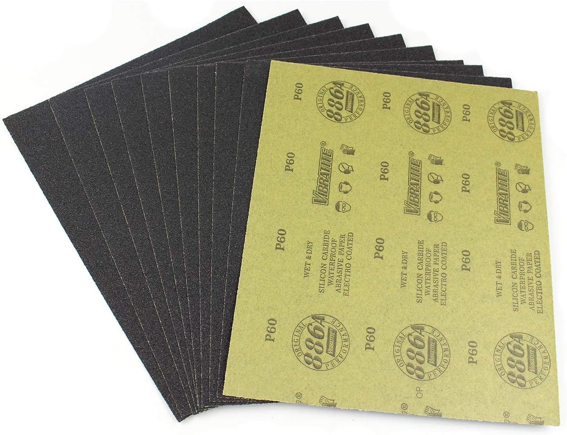 MAXMAN Sandpaper Sheets, 60 Grit Dry Wet Sand Paper, 9 x 11 Inch,Silicon Carbide, for Wood Furniture Finishing, Metal Sanding and Automotive Polishing,10 -Sheet
