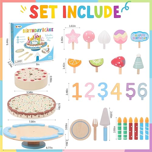 Miniatura 2 de Juego de pastel de cumpleaños de madera para niños, pastel de cumpleaños realista con velas y frutas para juegos de simulación, juguetes de madera,