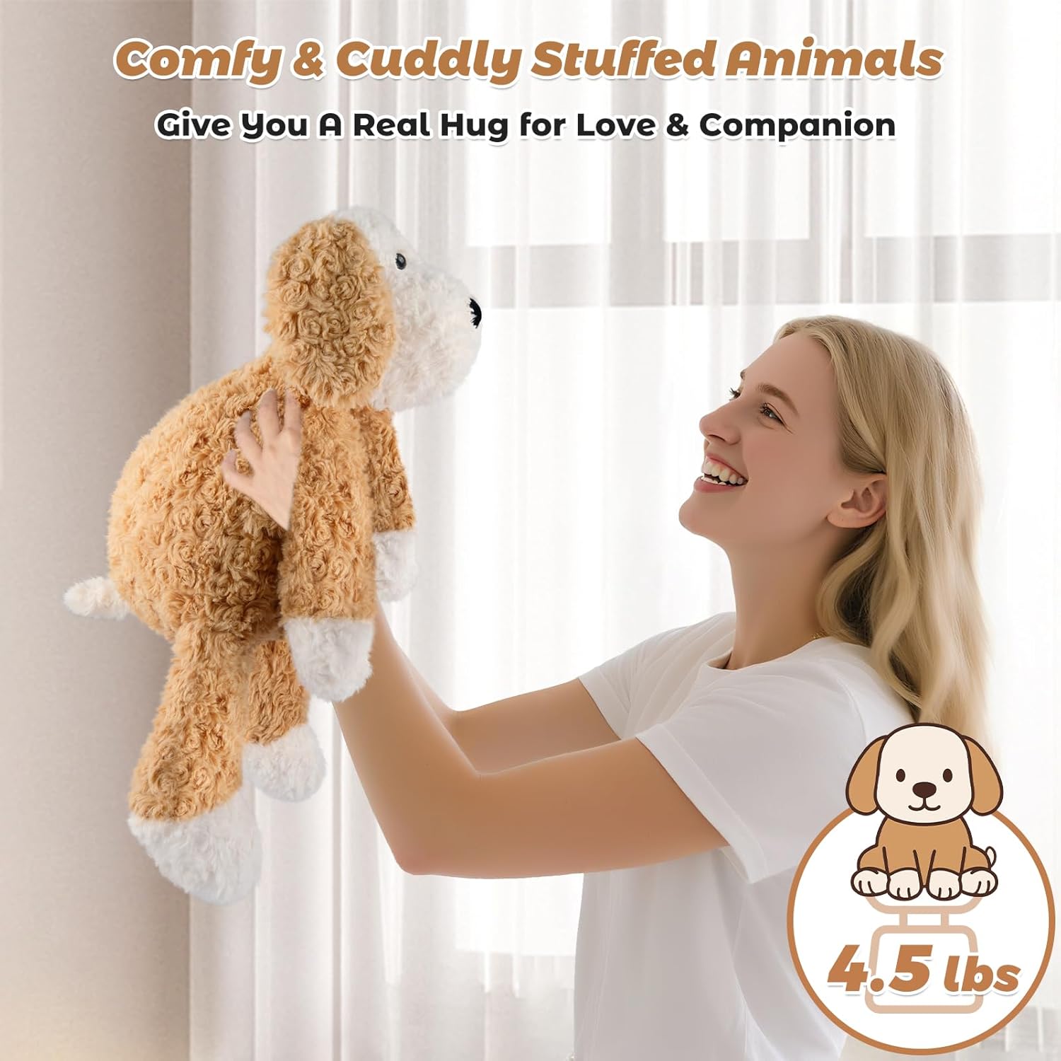 Bobbie & Laxi Weighted Stuffed Animals for Adults & Kids, 24" & 4.5lbs Sitting & Laying Dog Plush Toys Pillows with Removable Bag, Companion Gift for Boys and Girls, Puppy Plushies - Image 4