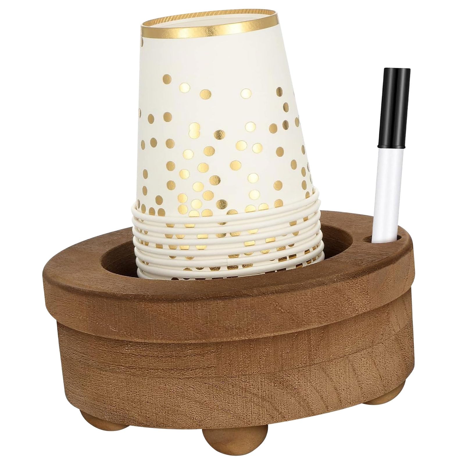 Rural Wooden Cup Planner Includes Pen Holder for Name Identifiers Outdoor Gatherings Kitchen Bathroom Waterproof Permanent Plan Wooden Cup Holder with Marker Slot