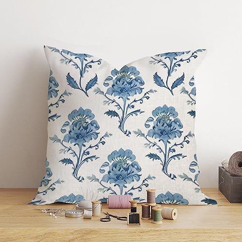 Miniatura 4 de Mughal - Fundas de almohada de monzón de flores chinoiserie, funda de almohada asiática, funda de cojín azul de 18 x 18 pulgadas, funda de almohada