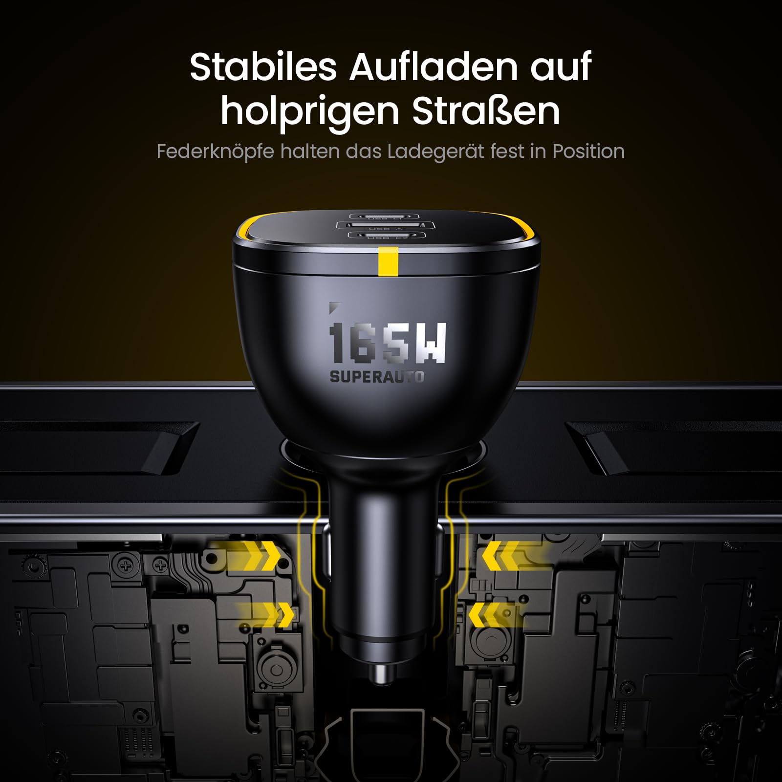 AOHI 165W Laptop Auto Ladegerät 140W PD 3.1/ 100W PD 3.0 USB C Superschnellladegerät PPS 45W 3-Ports QC5.0 Zigarettenanzünder-Ladegerät für MacBook Pro, iPhone 17/16, Galaxy S25 Ultra, iPad, Schwarz