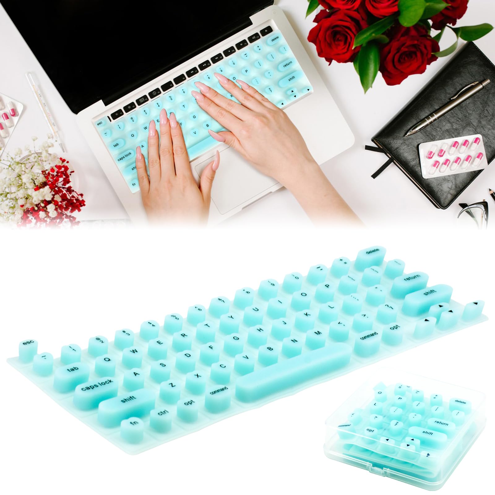Keyboard Cover For Long Nails – Silicone Nail Protector With Raised Keys, Mint Green