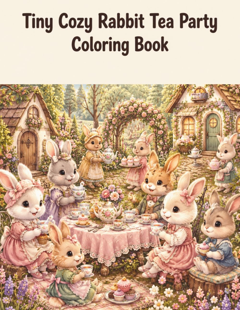 Tiny Cozy Rabbit Tea Party Coloring Book: Charming Woodland Tea Gatherings with Adorable Rabbits