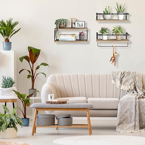 Miniatura 6 de Fixwal Estantes de baño 3+1 sobre el inodoro, estantes flotantes montados en la pared con marco de metal y toallero para baño, cocina, dormitorio,