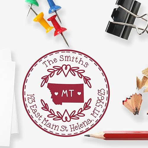 Miniatura 643 de Round State Love - Sello de dirección de devolución para Texas, uso con almohadilla de sello, mango de madera, sello de dirección de Texas