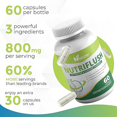 Miniatura 6 de NutriFlush - Potente fórmula de apoyo de colon y limpieza intestinal, alta absorción, libre de OMG, fabricado en Estados Unidos