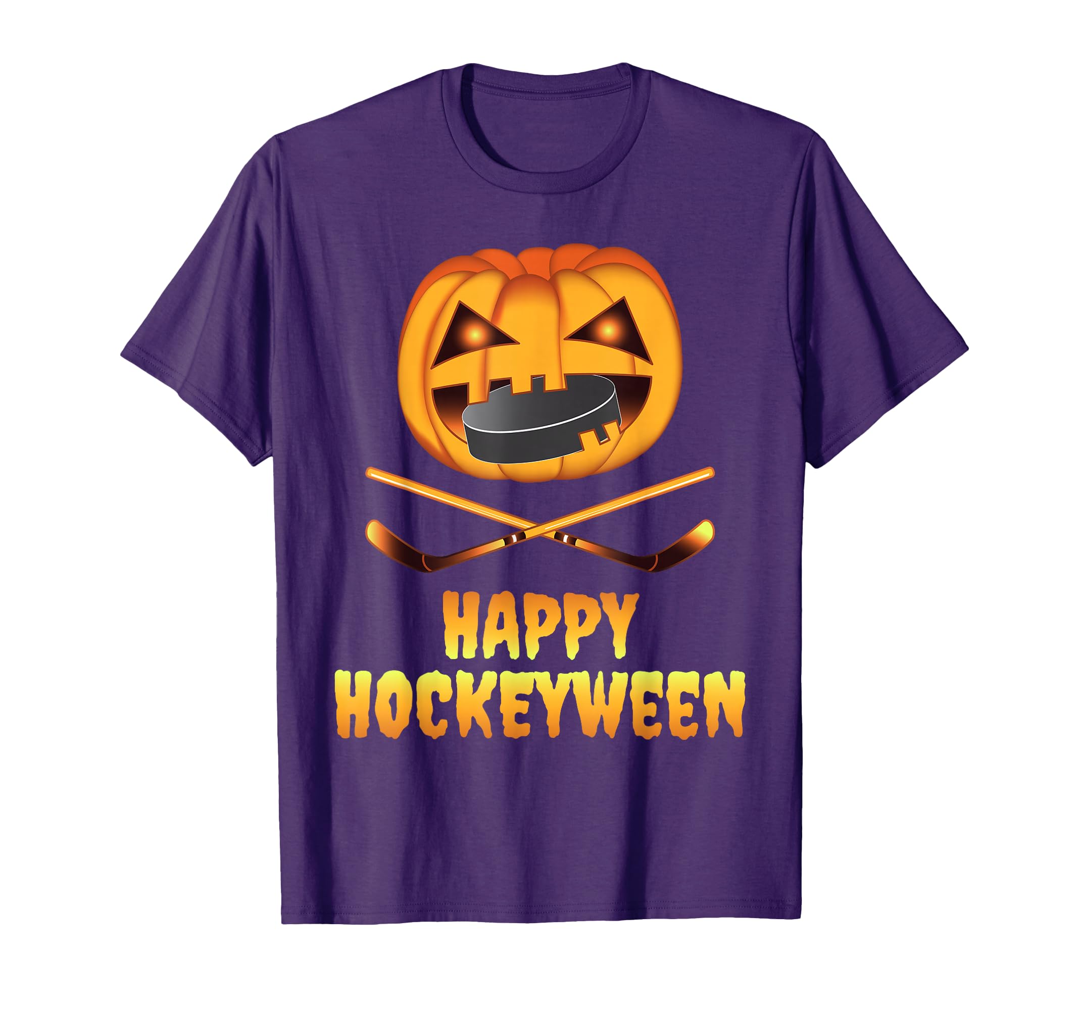 Happy Hockeyween Hockey Pumpkin Eating Puck Funny Halloween T-Shirt