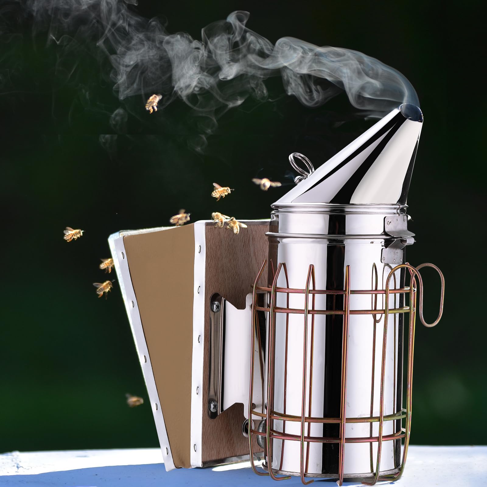 Nuogo Fumadores de colmena de abeja de acero inoxidable de 11.4 pulgadas, equipo de colmena con cámara de calor para producir humo, 2 unidades