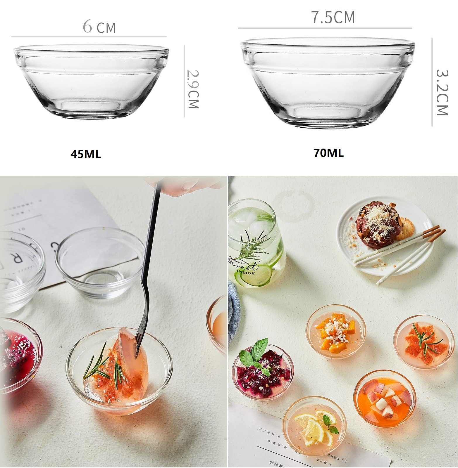 10 Stück Glas Dessertschalen 7,5cm - Kleine Dipschalen Für Saucen & Konfitüre