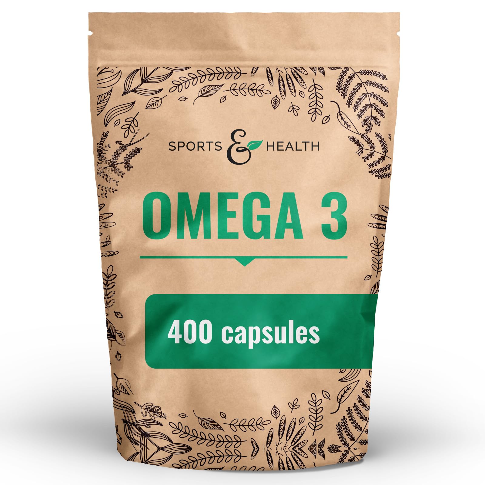 Gélules d'Huile de Poisson Oméga 3-400 gélules de qualité supérieure - 1000mg d'acides gras Oméga 3 par gélule - Qualité des gélules d'huile de poisson