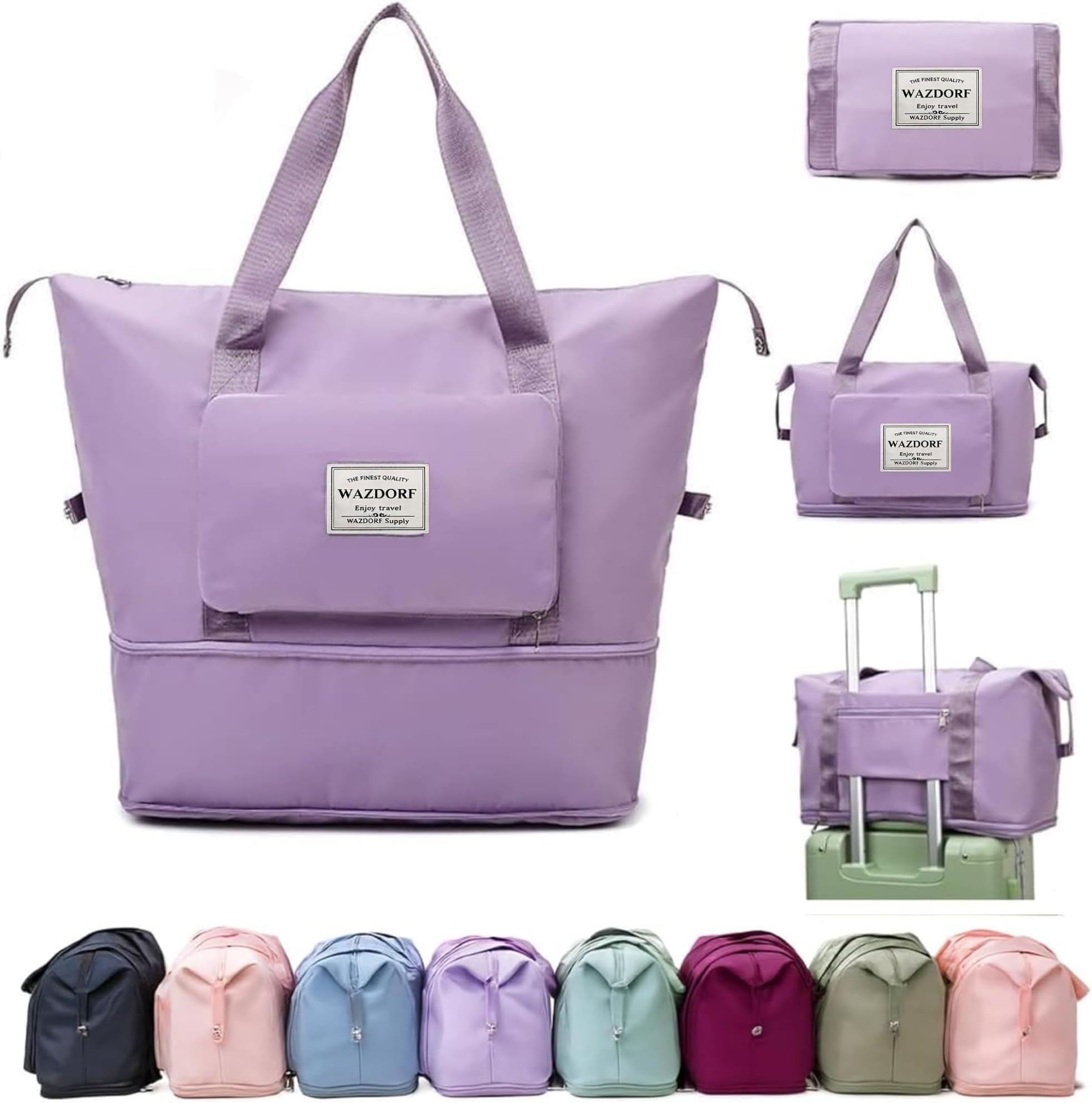 Nylon 41 Liter Expandable Travel Bags for Women, Duffle Bags for Women Luggage, Foldable Vanity Traveling Bag, Waterproof Hand Bag for Ladies Personal Items,Purple