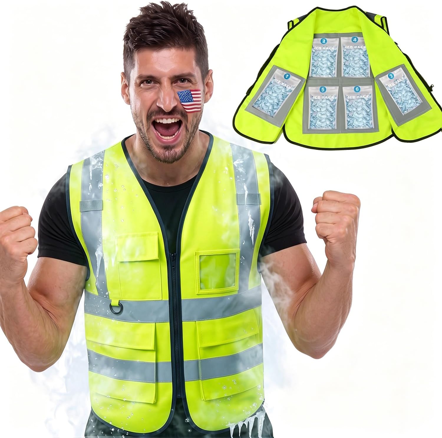Cooling Safety Vest with 24Pcs Ice Packs - Ice Cooling Vest for Men Women Cool Vest for Hot Weather Work