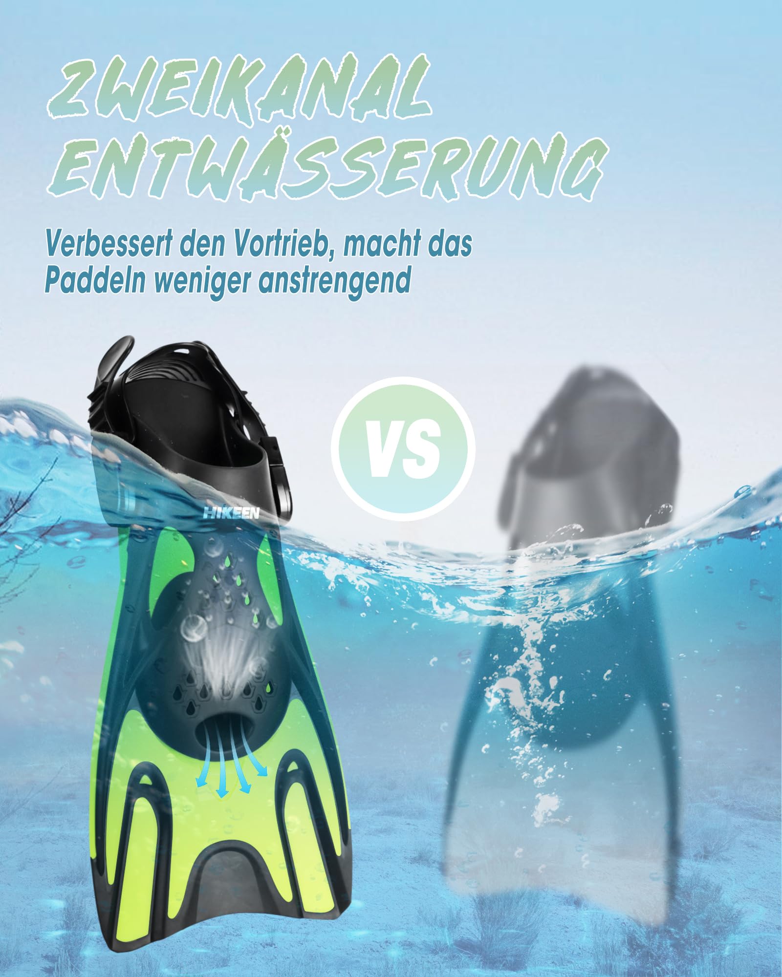 Hikeen Verstellbare Schnorchelflossen: Schwimmflossen Kurz Flossen Erwachsene mit Offener Ferse, Unisex Tauchflossen inkl. Netzbeutel