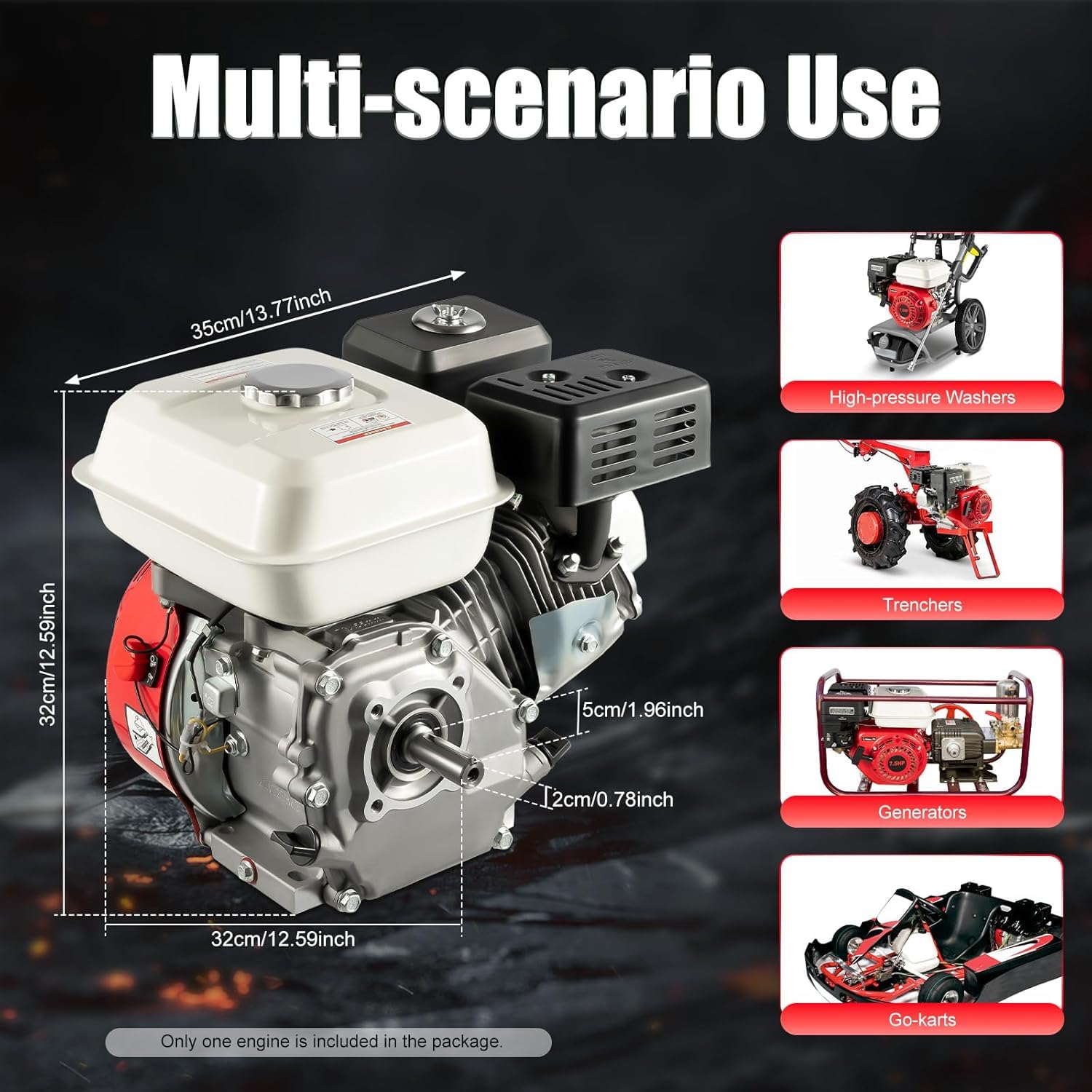 Motor de gasolina 5100 W Go Kart con motor de gasolina, monocilindro, 4 tiempos, 212 cm³, 7,5 CV, cigüeñal de 20 mm, sistema de refrigeración por aire, depósito de combustible de 3 6 l, para