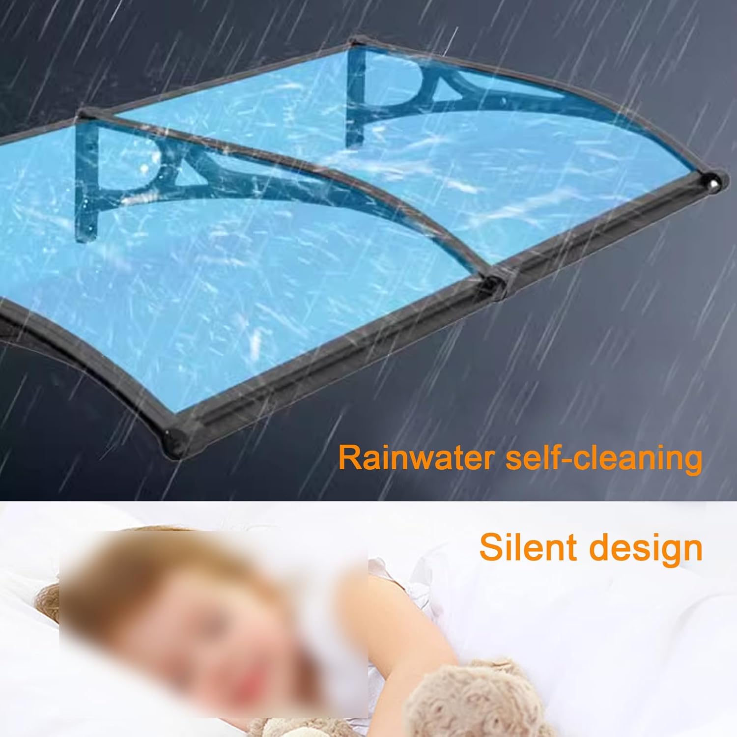 Aluminum Alloy Large Water Sink Front Door Canopy Outdoor Awning,UV Water Rain Resist Window Awning,Blue Polycarbonate Cover,60/80/100/120/150cm,for Courtyard Terraces Porch (80x110cm/31 x42