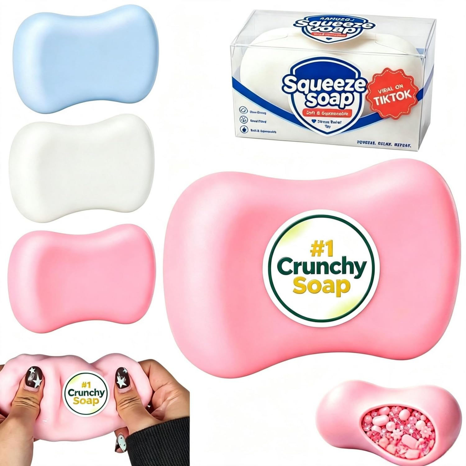 Crunchy Soap Squishy Asmr Stress Ball with Colorful Beads Filling — image 1